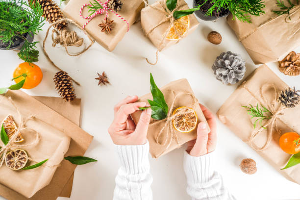 istock Collection of christmas gift boxes with natural rustic decorations 1188234703