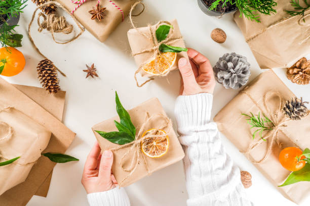 istock Collection of christmas gift boxes with natural rustic decorations 1188234726