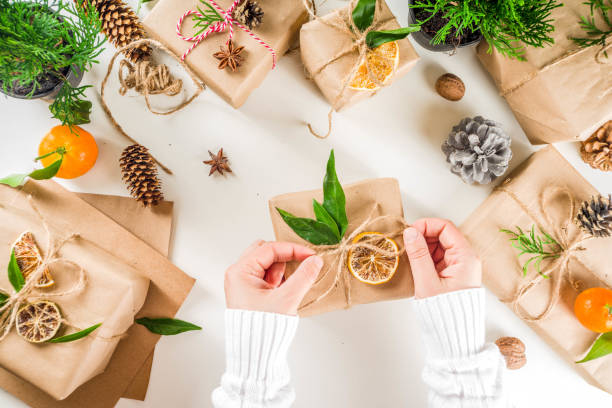 istock Collection of christmas gift boxes with natural rustic decorations 1188234730