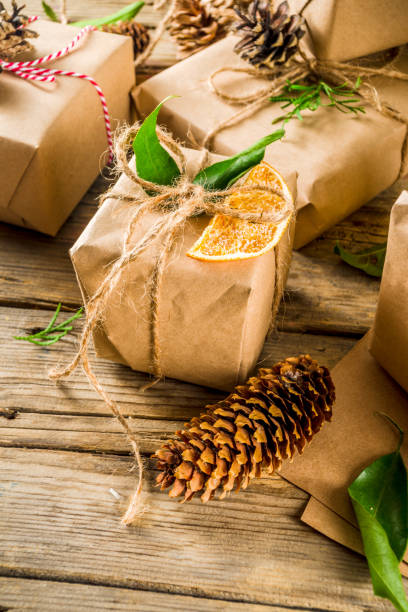 istock Collection of christmas gift boxes with natural rustic decorations 1188234754