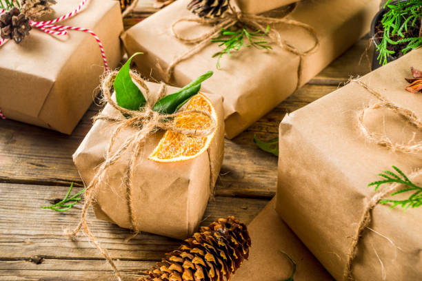 istock Collection of christmas gift boxes with natural rustic decorations 1188234767