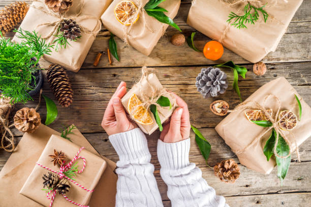 istock Collection of christmas gift boxes with natural rustic decorations 1188234878