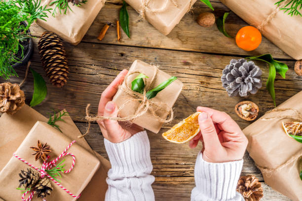 istock Collection of christmas gift boxes with natural rustic decorations 1188234905
