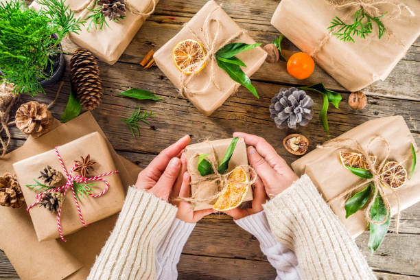 istock Collection of christmas gift boxes with natural rustic decorations 1188234966