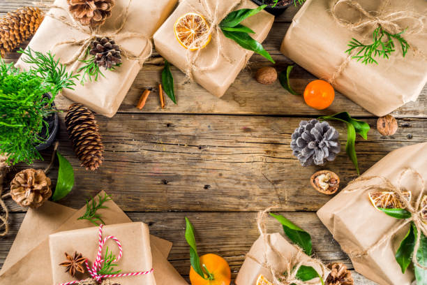 istock Collection of christmas gift boxes with natural rustic decorations 1188234976