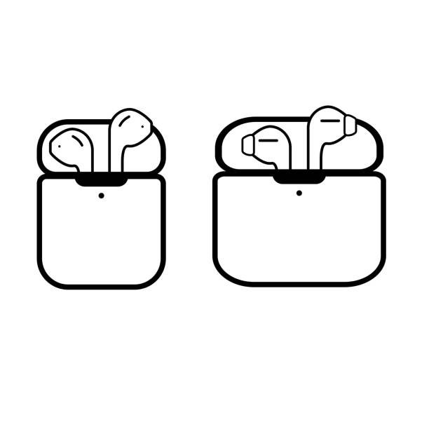 apple airpods vector baru, airpods2019, headphone, headphone, stereo, teknologi, apel, musik, nirkabel, terisolasi, kotak pengisian daya 2020 - headphone in ear nirkabel foto ilustrasi stok