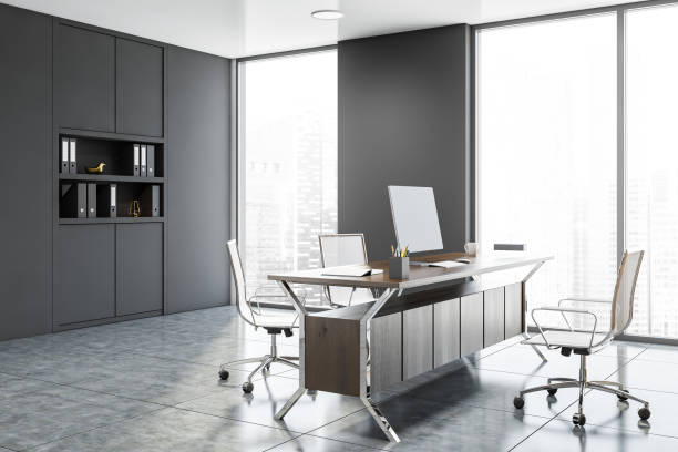 istock Corner of panoramic gray CEO office 1188237762