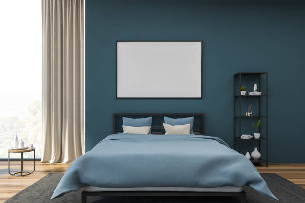 istock Blue bedroom with horizontal poster 1188237863