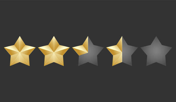 istock Gold five shape stars quality icon on a dark background. 5 gradient rating stars half and quarter filled. EPS 10 vector rank illustration 1188240011