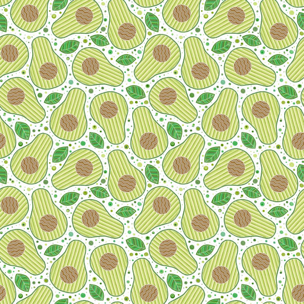 hand gezeichnet cartoon avocado nahtlose muster - guacamole avocado cutting white background stock-grafiken, -clipart, -cartoons und -symbole