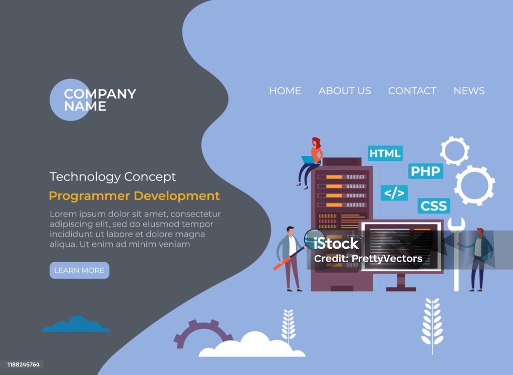 Programmer Development Banner Poster Concept Vector Flat Graphic Design ...