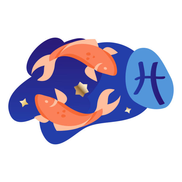 Pisces Modern Zodiac Icon Pisces zodiac and horoscope concept. Modern vector art with two fishes. Illustration for horoscope and astrology apps, dating websites, astrology predictions. pisces constellation tattoo stock illustrations