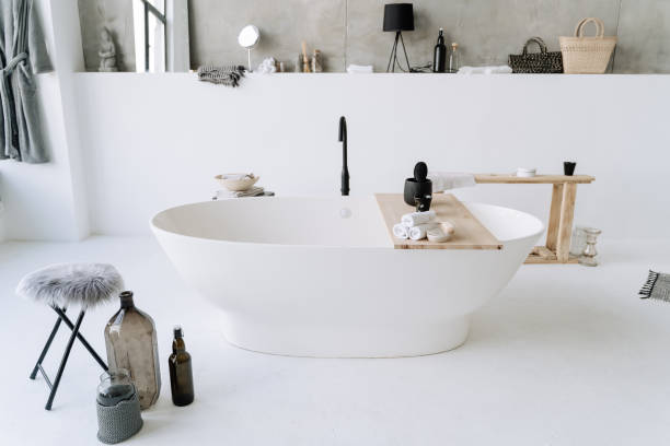 istock Modern Oval Bathtub White Color Interior Design 1188247920