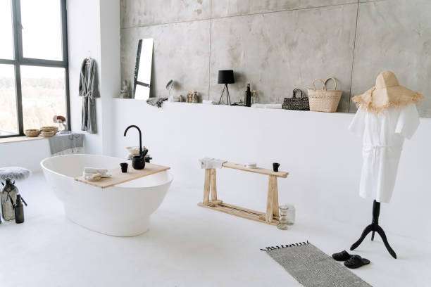 istock Spacious Bathroom Oval Bathtub Clothes Hanger 1188247939