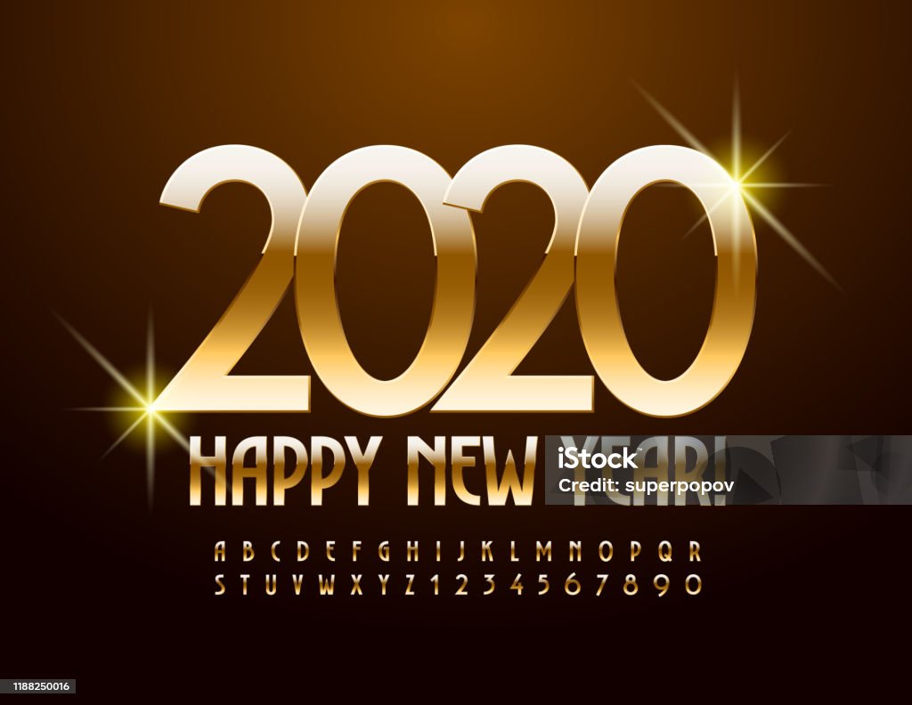 Vector Elite Greeting Card Happy New Year 2020 Golden Stylish ...