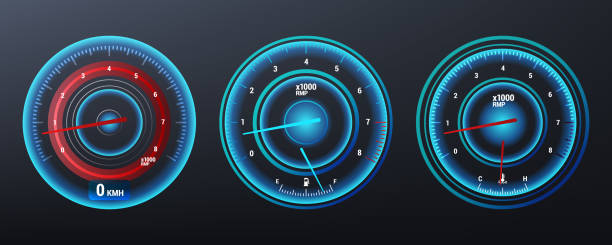автомобильный спидометр, тахометр для приборной панели. аналоговое устройство для измерения скорости. иллюстрация вектора - miles counter stock illustrations