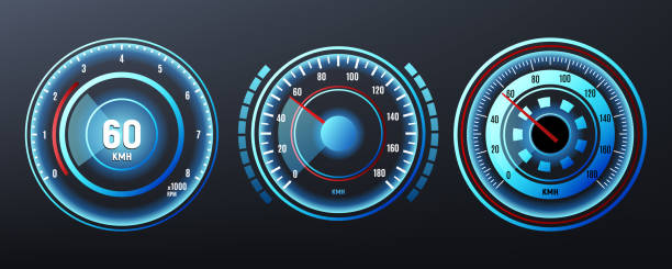 illustrazioni stock, clip art, cartoni animati e icone di tendenza di tachimetro dell'auto, contagiri per cruscotto. dispositivo analogico per la misurazione della velocità. illustrazione vettoriale - miles counter