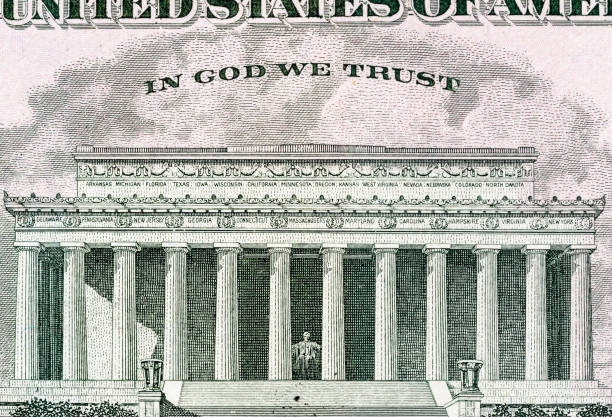 istock Lincoln memorial on a 5 US dollars banknote macro close-up texture background. 1188255829