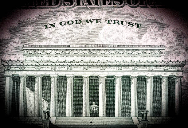 istock Lincoln memorial on a 5 US dollars banknote macro close-up texture background. 1188256061