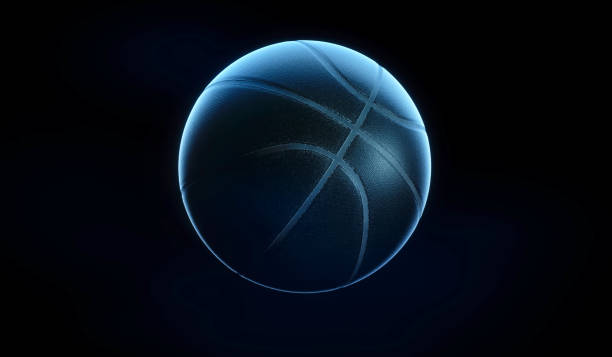 istock 3D Rendering of creative basketball with rimlight on black background 1188256599