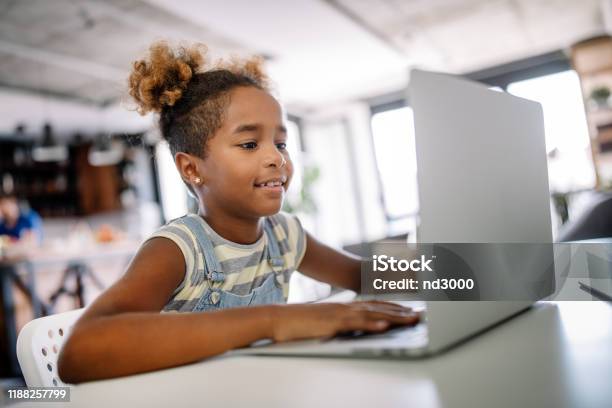 Girl Spending Time With Notebook And Modern Technology Stock Photo - Download Image Now