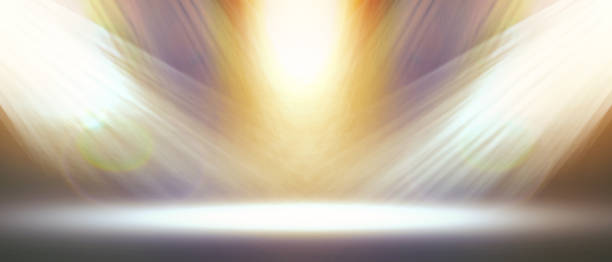 Abstract blurry concrete background. Illuminated show on the stage with copy space. An empty stage of the theater, lit by spotlights. 3d rendering