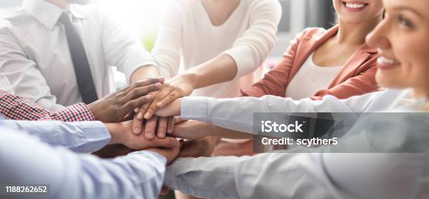 Stack Of Hands Unity And Teamwork Concept Stock Photo - Download Image Now - Teamwork, Business, Cultures