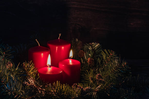 istock Two Advent burning candles, christmas decoration, postcard concept 1188264291