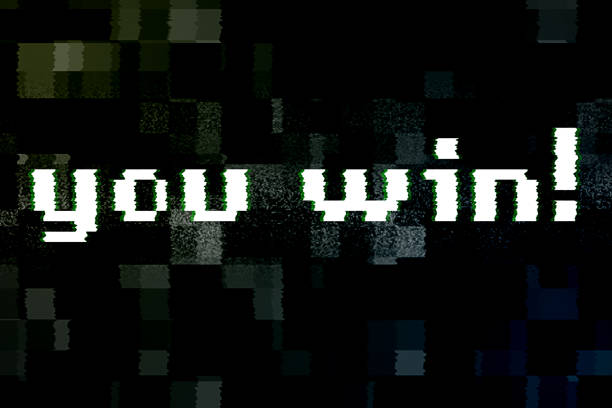 istock vintage you win text title on tv screen noise background, with multi glitch effect, old technology computer entertainment gaming 1188266725