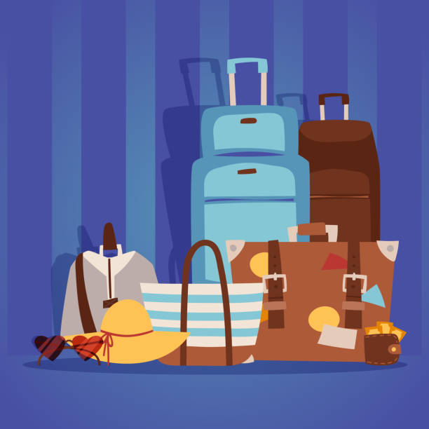 istock Travel bags packed for summer vacation on the seaside, vector illustration. Various baggage suitcases ready for departure. Travel background in cartoon style 1188266835