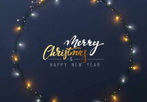 istock Glowing Christmas lights Wreath for Xmas Holiday greeting cards design 1188272122
