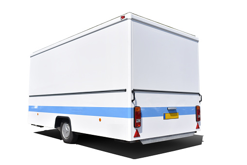 white car trailer with blue line in isolation on white background or clipart