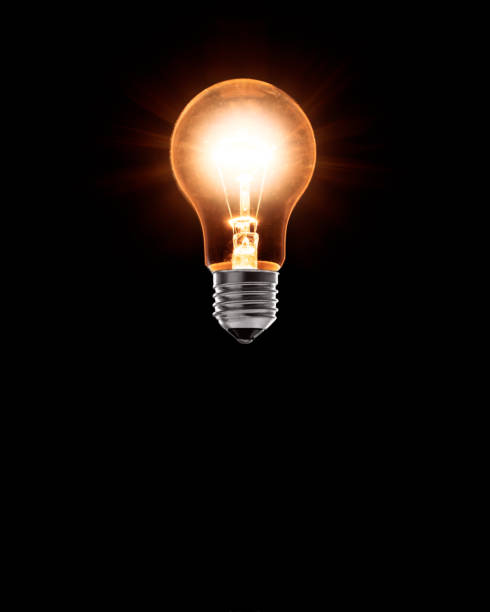 불타는 고전적인 전구 공중에 떠있는 - light bulb electricity inspiration orange 뉴스 사진 이미지