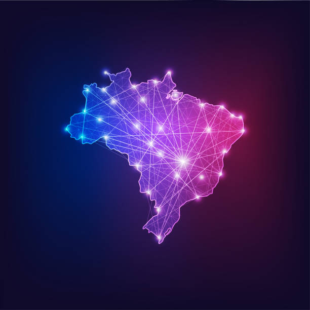 ilustrações, clipart, desenhos animados e ícones de brasil mapa de conectividade esboço com estrelas e linhas quadro abstrato. - mapa brazil 3d