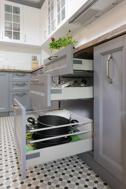 istock modern grey and white wooden kitchen interior 1188281511