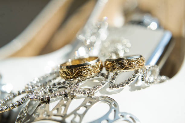 istock Creative gold wedding rings, close up. 1188281657