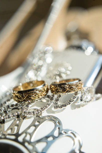 istock Creative gold wedding rings, close up. 1188281735