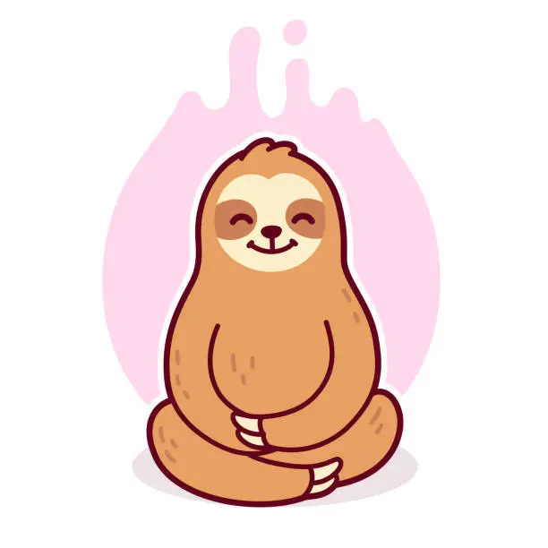 Vector illustration of Cute cartoon meditating sloth