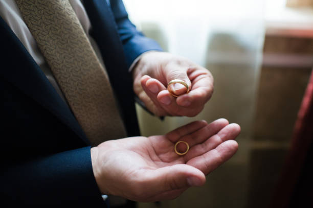 istock The bridegroom holds in his hand a gold wedding ring. 1188283829