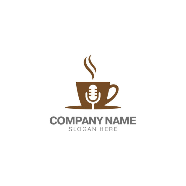 illustrations, cliparts, dessins animés et icônes de modèle de conception de logo de podcast de café - fresh coffee audio