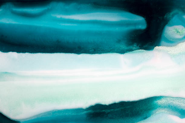 Creative background with golden shimmer and abstract painted waves. Mint, turquoise, teal color. Hand drawn watercolour graphic drawing; beautiful backdrop for design, poster, card, print, invitation.