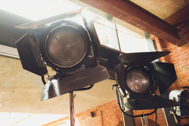 istock Spotlight with directional light with a Fresnel lens, halogen lamp and protective shutters. 1188288042