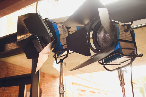 istock Spotlight with directional light with a Fresnel lens, halogen lamp and protective shutters. 1188288068