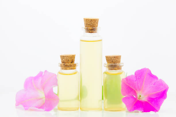istock mallow essential oil in  beautiful bottle on White background 1188288138