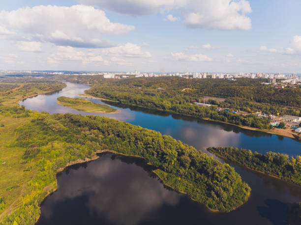 istock Forest river landscape. Forest river valley panorama. Summer green forest river view. 1188289114