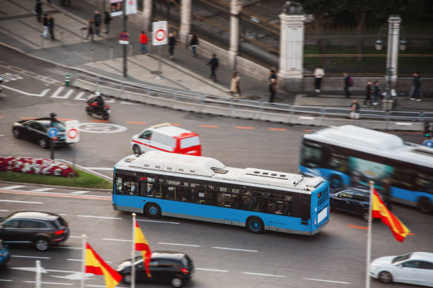 istock Blue city bus in Madrid, Spain 1188290252