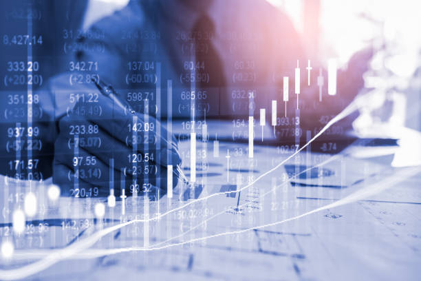 Stock market or forex trading graph and candlestick chart suitable for financial investment concept. Economy trends background for business idea and all art work design. Abstract finance background. gráfico bursátil o de comercio de divisas y gráfico de velas adecuado para el concepto de inversión financiera. antecedentes de tendencias económicas para la idea de negocio y todo el diseño de trabajos de arte. antecedentes financieros abstractos.