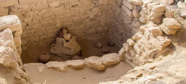 Chauchilla Cemetery, a Nazca burial ground where mummified corpses in Peru