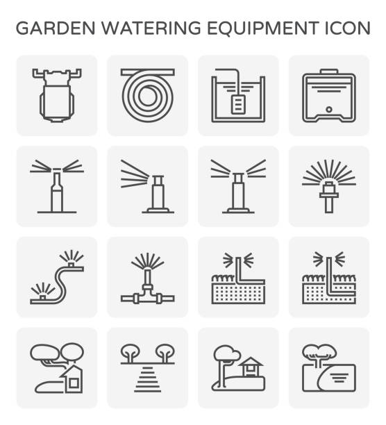 ilustrações de stock, clip art, desenhos animados e ícones de garden watering icon - commercial sprinkler system