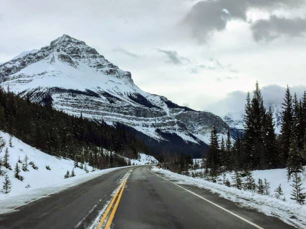 istock An empty highway on a snowy winter landscape going through the rocky mountains on a nice winter day in jasper national park, alberta, canada. 1188298221